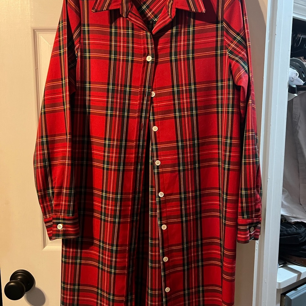 Karen Kane Red Plaid Button Down Shirt Dress